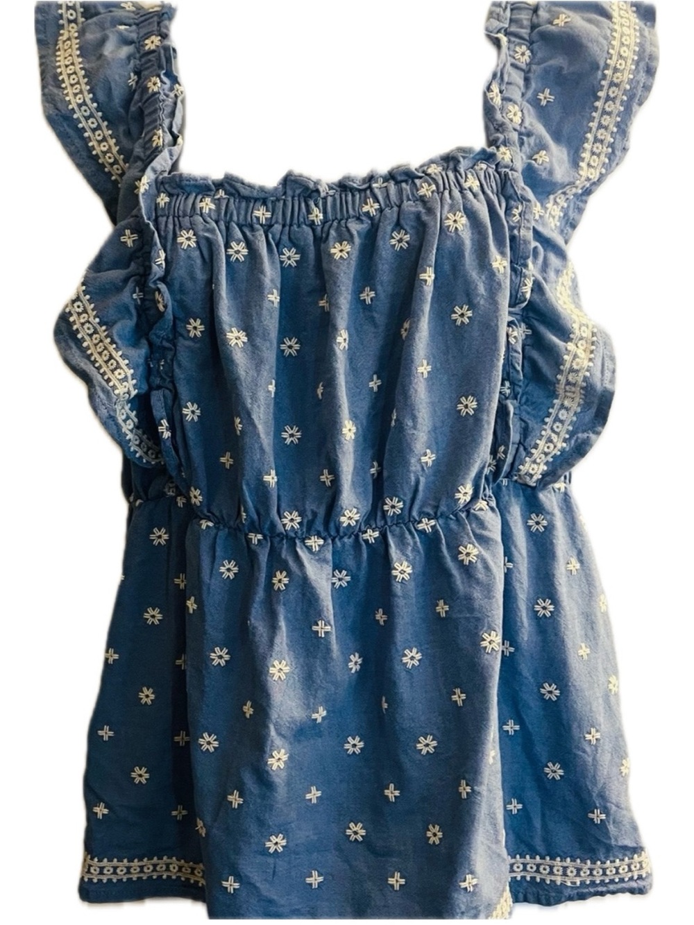 Old Navy Blue Embroidered Ruffle Tank Top